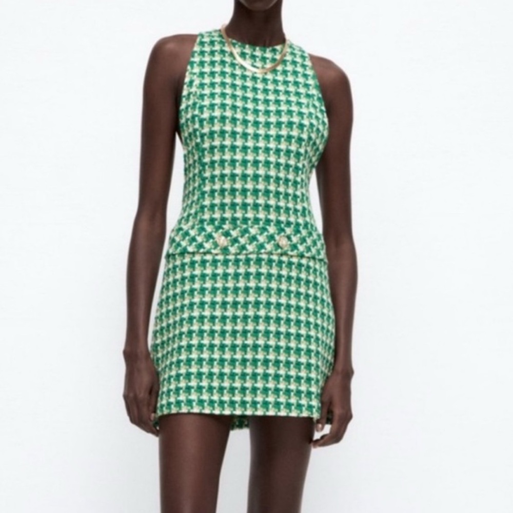 Zara Green and White Mini Dress
